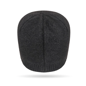 Premium black core-spun yarn knitted beanie for men, soft and warm winter skull cap