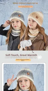 Winter knit children's hat and scarf set with thick fleece lining for warmth