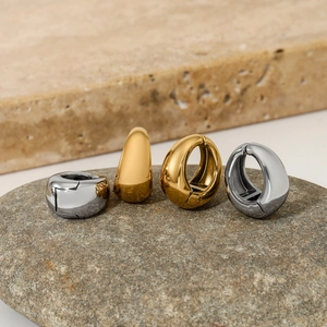 Minimalist high-polish U-shaped stainless steel earrings in gold and silver finish
