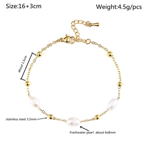 Detailed view of 3.5mm stainless steel bead chain with freshwater pearl 16+3cm length