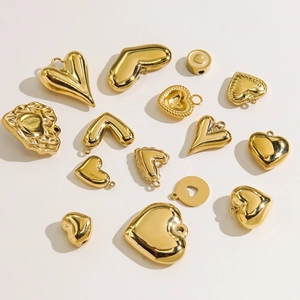 DIY 14K gold plated stainless steel heart charms in various styles for jewelry making