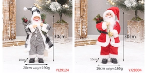Figurines de Père Noël debout rouges et grises avec détails de taille 30cm hauteur et 20cm largeur