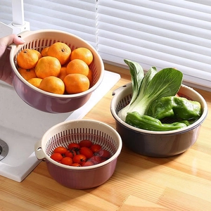 Kitchen Double Layer Colander Strainer Bowl PP Plastic Portable Vegetable Fruit Washing Basket Nordic Color