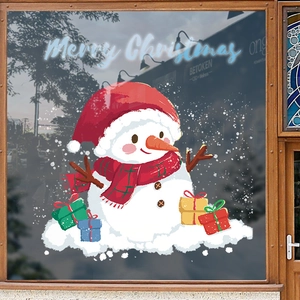 Adesivi natalizi pupazzo di neve con scatole regalo per decorazione vetrina negozio
