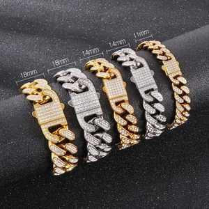 Hip Hop Iced Out Cuban Link Chain Necklace And Bracelet For Men Stainless Steel With Full Rhinestones Jewelry