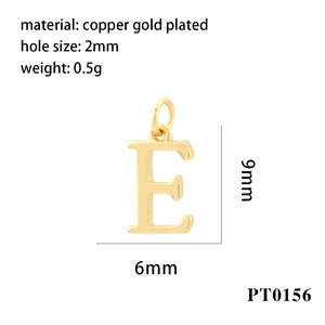 Detailed specs of 18k gold plated letter E pendant with dimensions and weight info