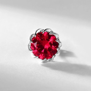 S925 silver flower stud earrings with lab-grown round ruby and sparkling micro diamonds