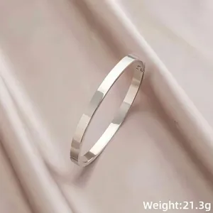 Polished silver stainless steel bangle with hidden clasp on pink silk, weight 21.3g