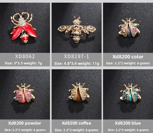 Detailed chart showing small insect brooches with specific size and weight measurements