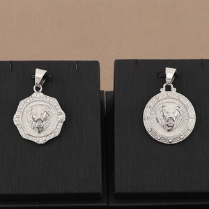 Hip-hop silver lion head pendants with diamonds in octagonal and round shapes