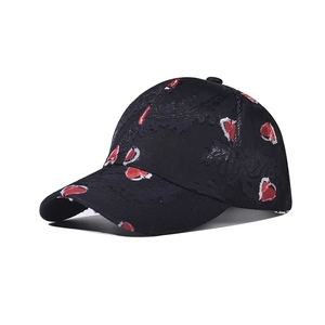 Distressed Heart Pattern Baseball Cap Lace Texture Adjustable Cotton Polyester Outdoor Casual Sun Protection Unisex