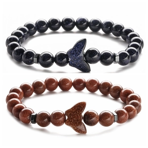 Blue goldstone and brown sand gold stone butterfly beaded bracelets for couples