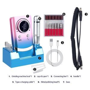 Kit ponceuse à ongles électrique portable avec écran LCD, pièce à main et 6 embouts métal