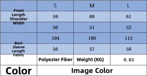 Detailed size chart for the women's drawstring hooded knit sweater with S-L measurements