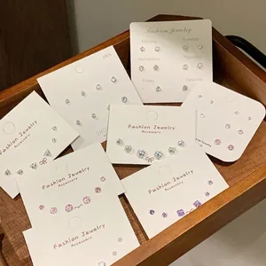 Luxury S925 silver stud earring set with heart and geometric zircons in various colors