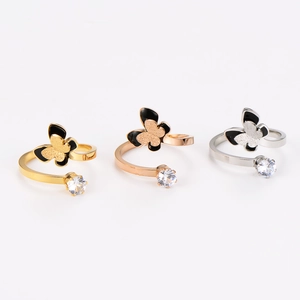 Minimalist butterfly rings in gold, silver and rose gold with zircons for women