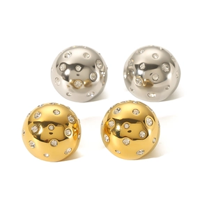 Boucles d'oreilles sphériques en or et argent avec des strass brillants étincelants