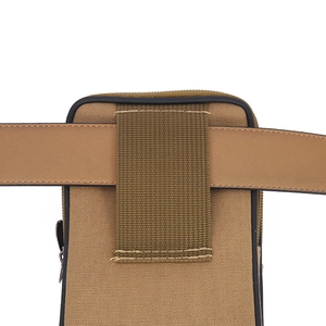 Brown canvas waist bag for men with functional belt loop design for outdoor sports