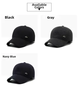 Detailed fabric texture of winter baseball caps in black, grey, and navy blue colors