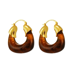 Vintage bernsteinfarbene U-förmige Ohrringe mit polierten goldenen Metallelementen