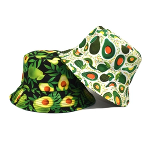 Cotton Canvas Bucket Hat Fruit Print Double Sided Sun Protection Outdoor Travel Casual Unisex Avocado Lemon Kiwi