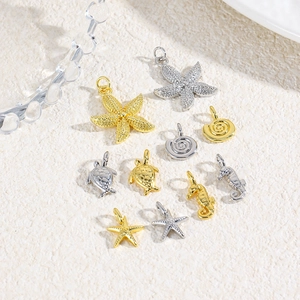 Ocean Theme Sea Turtle Starfish Seahorse Spiral Shell Copper Pendants Charms For DIY Jewelry Making Gold Plated Silver