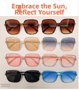 Vista detallada de gafas de sol cuadradas de gran tamaño en varios colores de moda