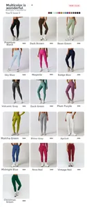 Grid display of high-waist yoga leggings available in sixteen diverse color options