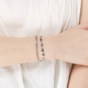 Adjustable silver stainless steel paperclip and heart pendant chain bracelets set