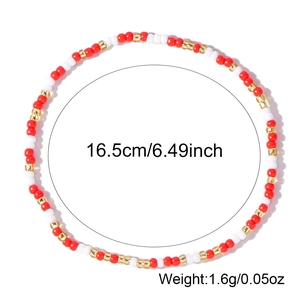 Handmade mixed red and white seed bead bracelet with gold accents for women