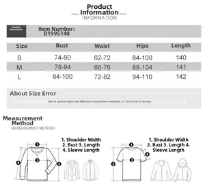 Tableau des tailles détaillé pour robe longue d'été dos nu avec dimensions S, M et L