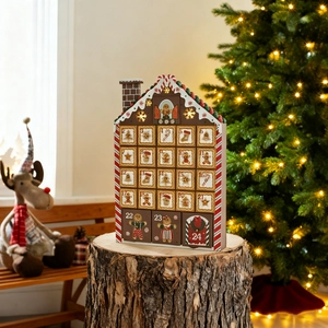 Wooden gingerbread house advent calendar with 24 drawers for Christmas home decoration