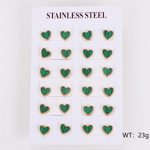Set of 12 pairs of minimalist colorful heart earrings in gold plated stainless steel