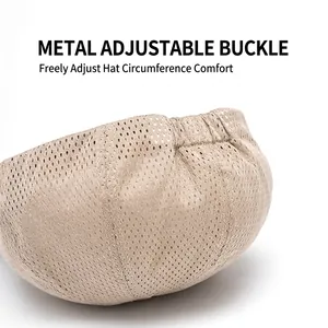 Beige breathable mesh newsboy cap with metal adjustment buckle for outdoor sun protection