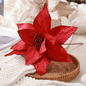 Fleur de poinsettia artificielle rouge à paillettes pour décoration de Noël d'intérieur