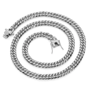 Polished silver stainless steel double woven Cuban link chain with secure box clasp