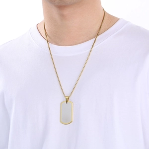 Pendentif plaque militaire hip hop en acier inoxydable bicolore or et argent mat