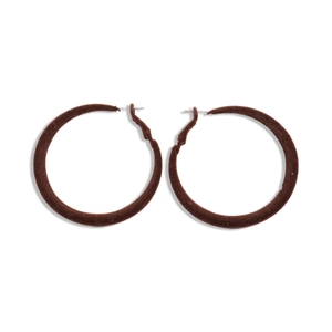 Vintage dunkelbraune beflockte geometrische Creolen mit Silbernadel für Damen