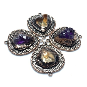 Vintage amethist en citrien druppel connectoren met antiek bronzen kralenranden