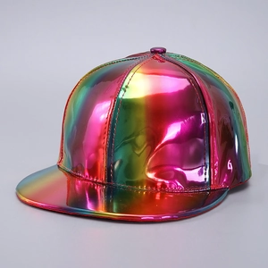 Holographic Metallic PU Leather Baseball Cap Laser Reflective Waterproof Hip Hop Hat Fashion Adjustable Structured For Men Women