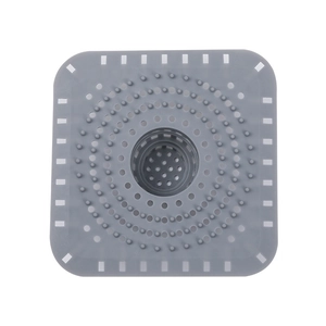 Couvercle de drain carré en silicone gris avec filtre à cheveux pour évier