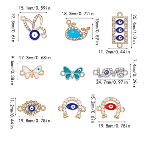 10pcs Evil Eye DIY jewelry connectors in gold and silver finish with crystal accents