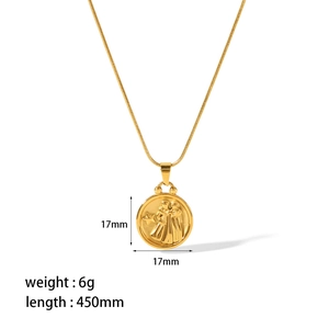 Tableau détaillé des tailles du pendentif constellation doré 18K avec dimensions et poids