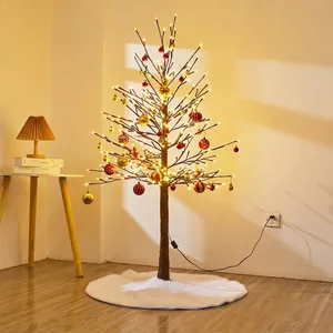 1.8m LED Christmas tree with 350 warm lights, gold red baubles, and white tree skirt