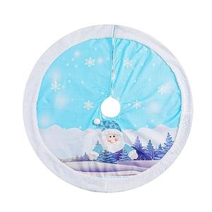 Blue plush Christmas tree skirt with LED lights, Santa and snowflake pattern design