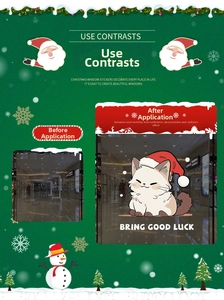 Detailed comparison of festive Christmas window sticker with cute cat and snowflakes