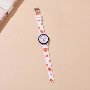 Kids quartz watch with white silicone strap featuring colorful gradient heart patterns