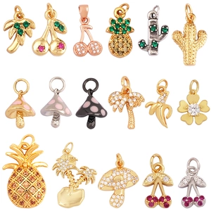 Mini Jewelry Charms Micro Pave Cubic Zirconia Pendants Gold Plated Fruit Moon Cactus Mushroom Shape DIY Craft Findings
