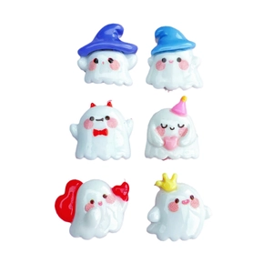 Mini shiny resin ghost charms for Halloween hairpins and jewelry making, six pieces set