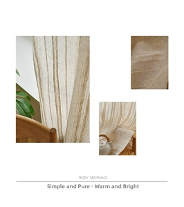 Detailed macro view of the vertical weave texture on beige linen curtains